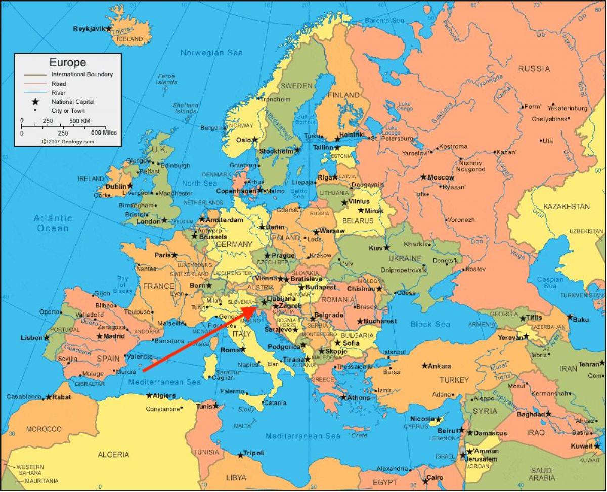 موقع سلوفينيا على خريطة جنوب أوروبا